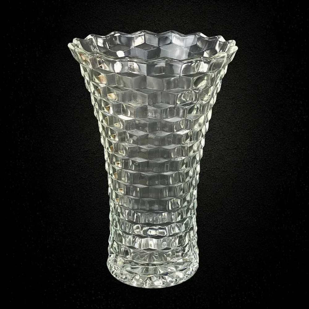Homco Cubist Glass Flower Vase Geometric Midcentury Vintage 1970s